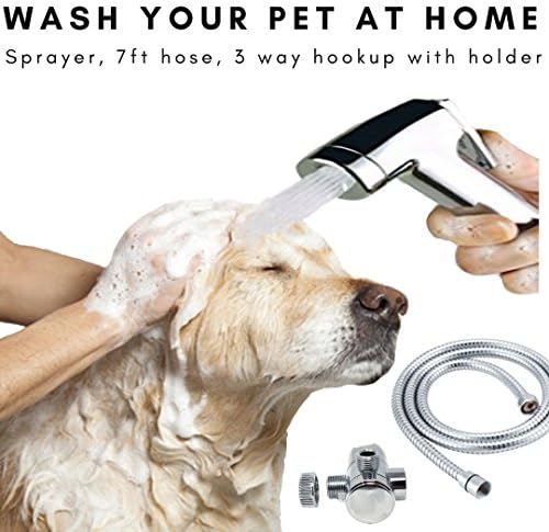 Packsfield Dog Shower Sprayer for Pet Bathing in Bath Tub - Stainless Steel Grooming Set - Easy Hose Attachment Handle to Faucet Sink Or Bathtub - Wash Your Dogs Or Pets with This Cleaning Tool