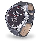 Analoge Zeiger auf einem schlichten Ziffernblatt kombiniert mit einem Smartwatch Display.