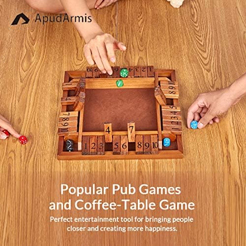 ApudArmis 4-Player Shut the Box, Large Wooden Board Game Set with Dice, 4-Way Play Shut-The-Box for Kids Learning Addtion Adults Classroom Home Party Pub (12 In)