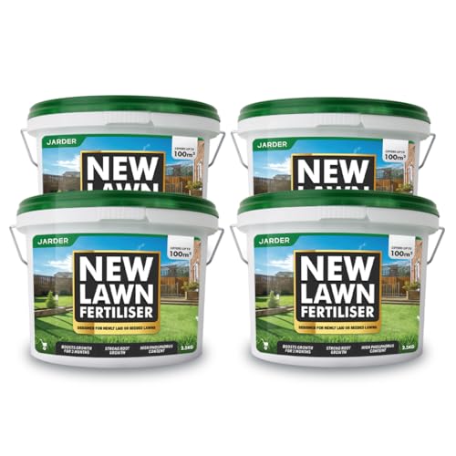 Jarder New Lawn Feed Fertiliser 2.5KG x 4 - Designed for New or Recently Seeded Lawns - Boosts Grass Growth, Colour and Strength - Covers 400m2