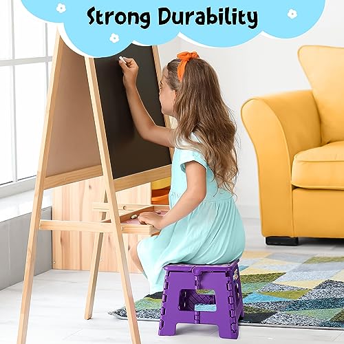 Image of ACKO Folding Step Stool 9 Inch 300 lb Capacity, Plastic Foldable Step Stools for Kids and Adults, Folding Stools Suitable for Kitchen, Stepping Stool with Handle Purple 1PC