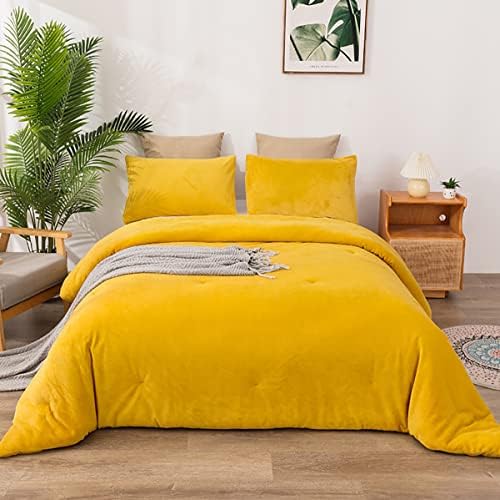 karever Yellow Velvet Comforter Set 
