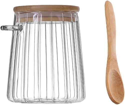 Sugar Container, Sugar Bowl,Sugar Container,Sugar Jar,Petal Glass Storage Jar with Airtight Bamboo Lid and Spoon, Coffee Nuts Container, Food Storage Containers for Tea, Coffee(Trap A)(Trap B)