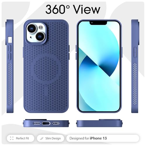 Image of Pikkme Back Cover for iPhone 13 / iPhone 14 | Honeycomb Cooling Design | Silicone Heat Dissipation | Mag-Safe Compatible | Shockproof Camera Protection Bumper Case (Blue)