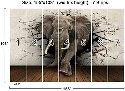 Cliouar Wall Mural 3D Wallpaper - Elephant Design, 155" x 103" (Not Self-Adhesive) - 3