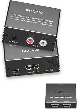 RCA & 3.5mm to Optical & HDMI Audio Converter, HDMI Switch 2 in 1 Out