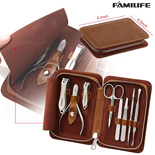 FAMILIFE Manicure Set, Nail Clippers Pedicure Kit, 8 pcs Stainless Steel Manicure Kit Professional G
