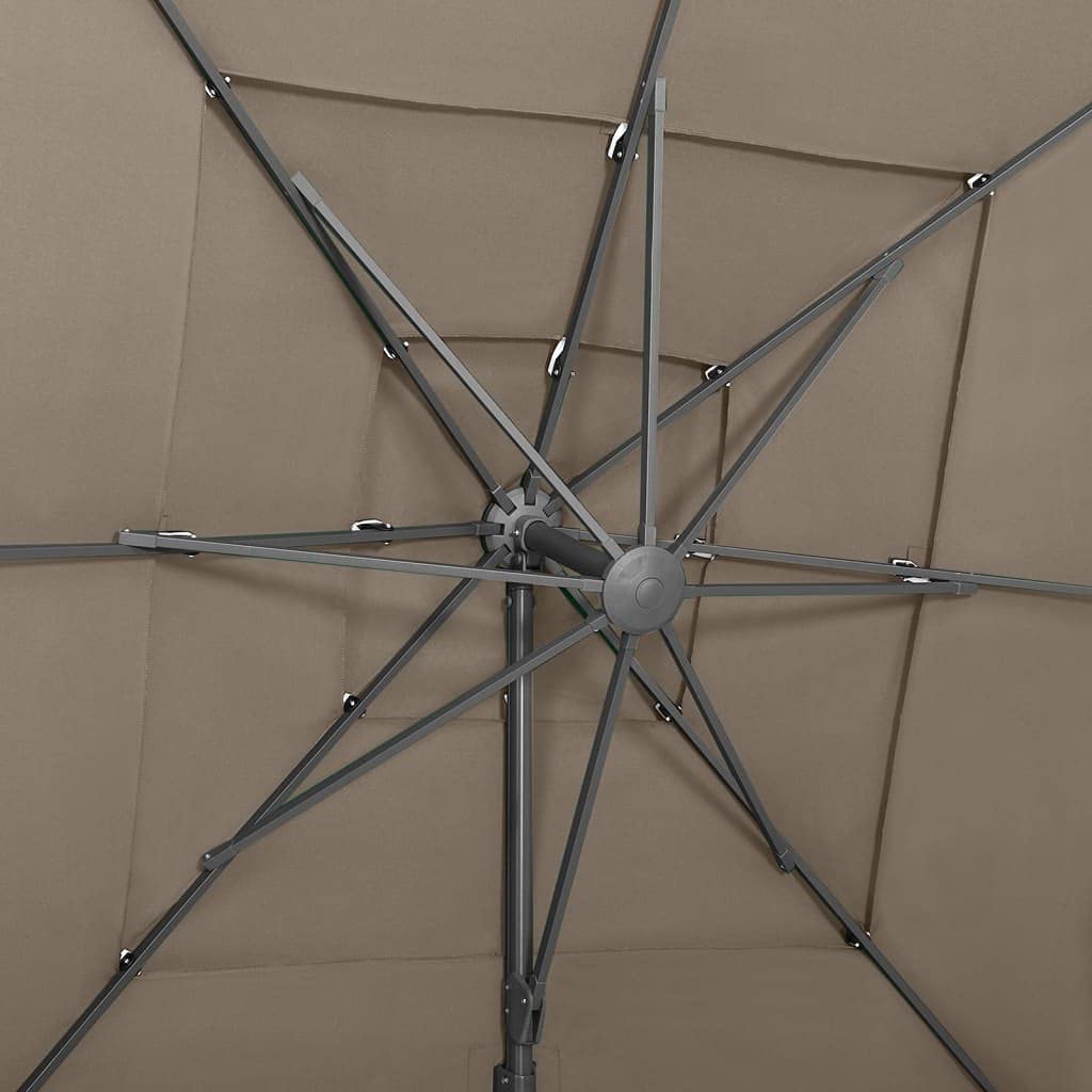 4-warstwowy parasol przeciwsłoneczny z aluminiowym masztem i korbą, 250 x 250 cm, duży parasol ogrodowy w kolorze taupe, 4-warstwowa, na taras, stabilna konstrukcja i praktyczny