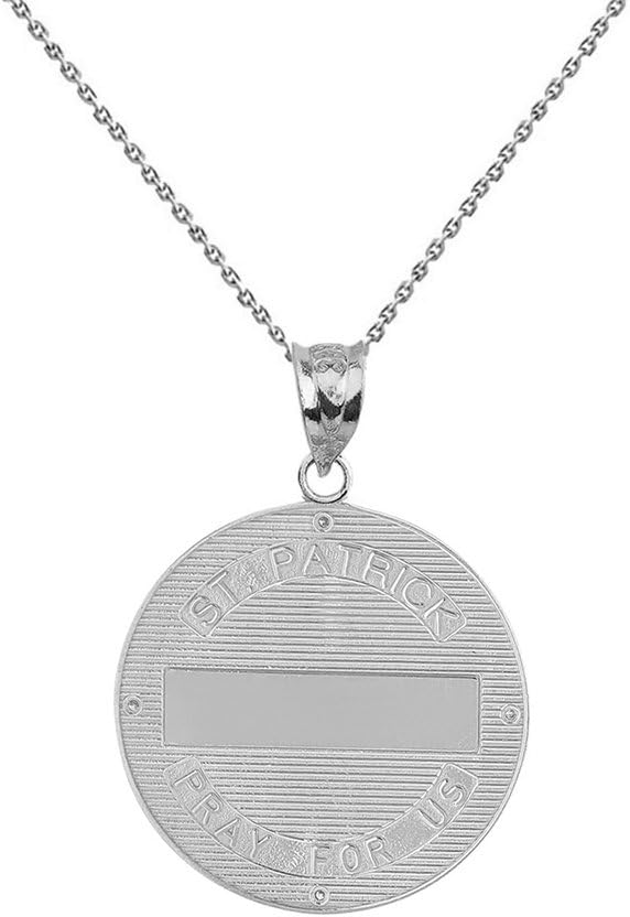 Sterling Silver Saint Patrick Shamrock Medallion CZ Round Medal Necklace (1")