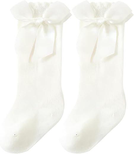 SYGA Baby Long Socks Cotton, Over The Knee, No Tightness, High-Top, Bow Pattern