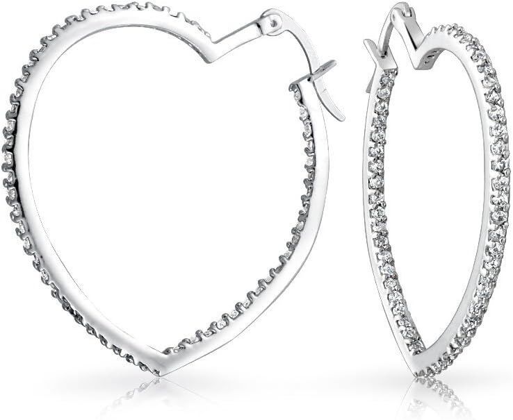 Romantic 3 CZ Pink Heart Shaped Cubic Zirconia Endless Huggie Small Hoop Earrings For Women Teens Girlfriend Hinged .925 Sterling Silver
