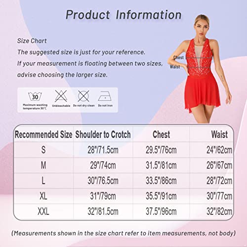 Freebily Womens Rhinestones Figure Ice Skating Dance Leotard Dress Ballet Gymnastic Skirted Leotard Dancewear Modern Dress Red E Medium #TOP6