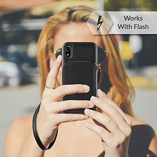 Zve Case For Apple Iphone Xr, 6.1 Inch, Wallet Case With Crossbody Strap Credit Card Holder Slot Handbag Purse Wrist Zipper Strap Case Cover For Apple Iphone Xr 6.1 Inch - Black #TOP5