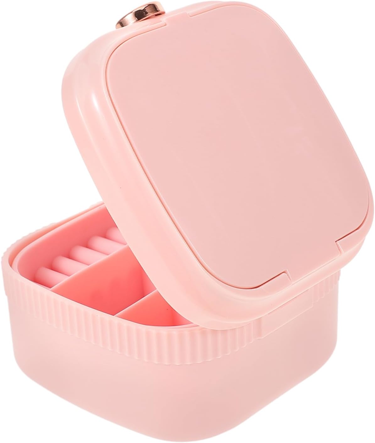 Portable Jewelry Box Pink with Mirror for Rings and Amber