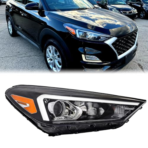 Right Passenger Side Headlight Assembly w/LED DRL Compatible with 2019-2021 Hyundai Tucson SEL & Sport, Halogen Headlamp, Replaces 92102-D3650 HY2503235