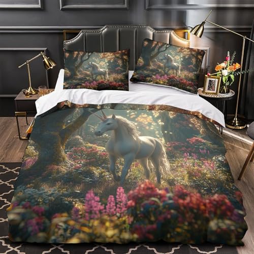 Parure de couette microfibre licorne 3D haute densité 2 personnes