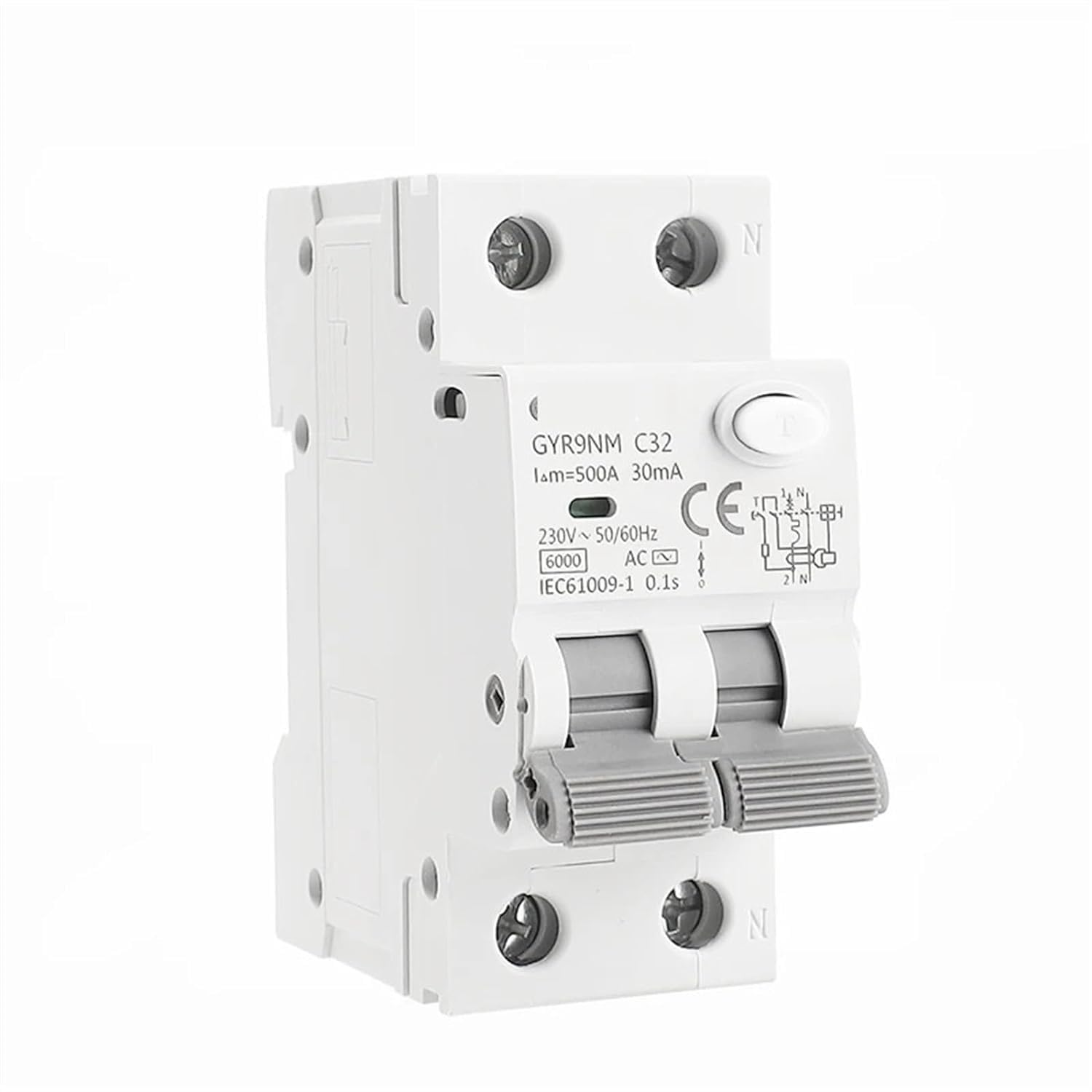 GYR9NM Tipo CA 2P 4P Magnetico con sovracorrente e perdite Guida DIN 10A 16A 25A 32A 40A 1 Pezzo(30mA,2P 25A)