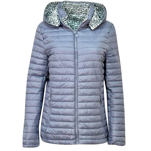 Image of Storm Island® Women Winter Jackets Lightweight Padded Down Jackets for Women Zip up Jacket Reversible Raincoat Windbreaker Waterproof Hiking Jacket Breathable Outdoor Jacket with Hood UK Size S-3XL