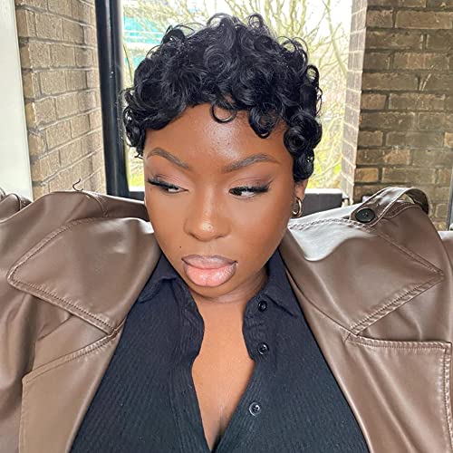 Vrvogue Lace Front Curly Wig Human Hair 13X1 Pixie Cut Wig Lace Front Human Hair Hd Lace Pixie Human Hair Wigs For Black Women Short Curly Pixie Human Hair Wigs Natural Black #TOP5