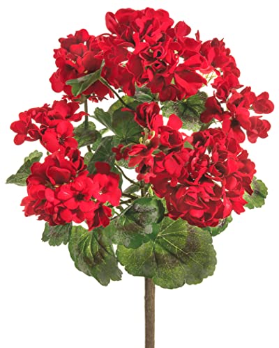 Tenwaterloo 18 Inch Geranium Bush Red, Uv Protected Artificial Flowers, Indoor And Outdoor Use, Artificial Geranium Flowers #TOP6