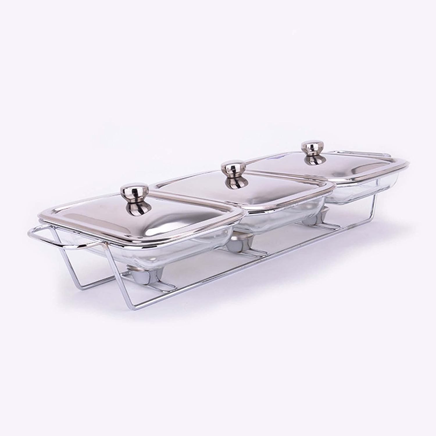 Chafing Dish Food Warmer Stainless Rectangular Buffet Server Food Warmer Stove with 3 Glass Tray for Parties Buffets (4 Sets)