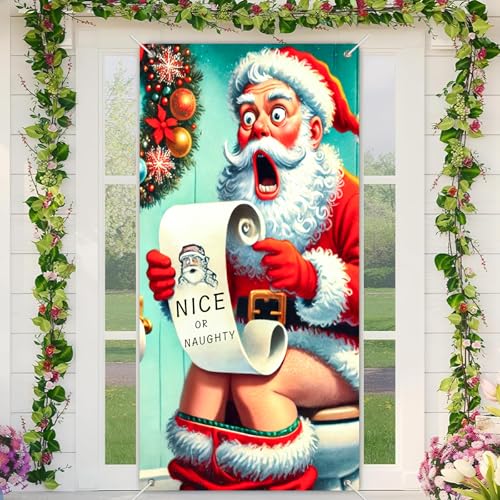 BlissYard Santa Front Door Banner 35x71 Inch Polyester