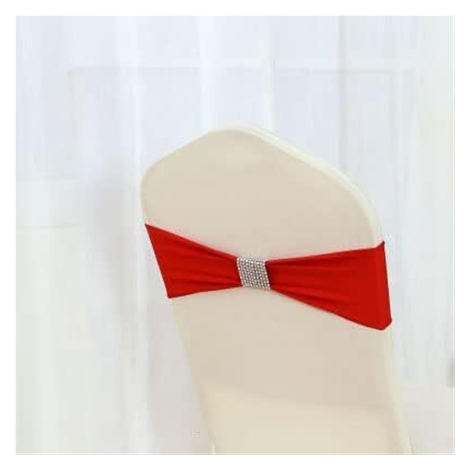 REcsdza chair sashes, Spandex Wedding Chair Sash Bow Tie Ribbon Bands Party Banquet Decoration With Shiny Belt(Red)