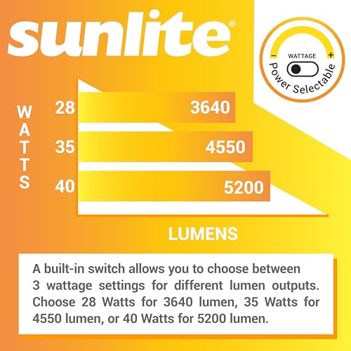 Image of Sunlite 4-Foot LED Linear Strip Light Fixture, Power Selectable 28W /35W /40W, 120-277 Volts, 3640-5200 Lmns, Color Selectable 35K /40K /50K, Dimmable, ETL & DLC Listed, RoHS, 140 Degree Beam Angle, White