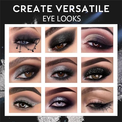 9 Farbe Smokey Lidschatten Palette, Hochpigmentiert Lidschatten Schwarz Dunkel Grau Weiß Eyeshadow Palette Mit Spiegel, Matt Shimmer Weicher Glatter Puder Liedschatenpalete Zu Halloween (02 Smokey) – Bild 5