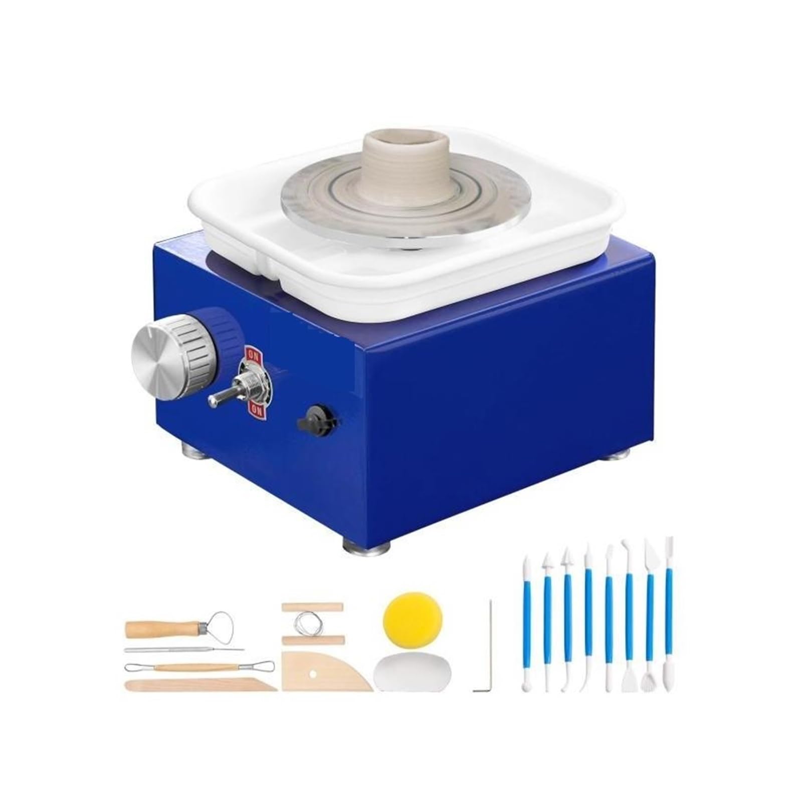 Mini-Töpferscheibe Mit 2 Drehtellern, Keramikformmaschine, Einstellbare Drehzahl 0-300 U/min, Abnehmbares Becken Dreht Sich Stabil Laufruhig