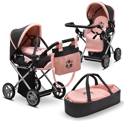 Baby Doll Convertible Pram Stroller with Removable Travel Bassinet Carrier for Kids Adjustable...