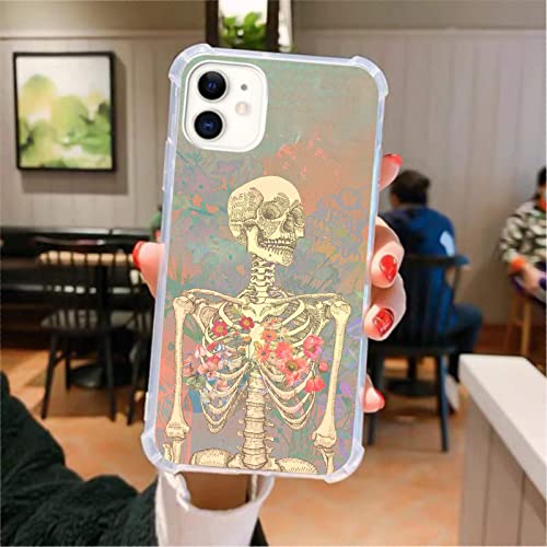 Qxydgklt Skeleton Bone Art Case Compatible With Iphone 11, Vintage Flower Skull Art #TOP1