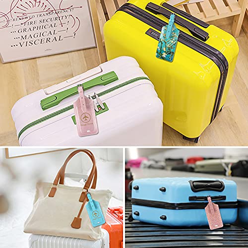 ACdream Luggage Tags 2 Pack, Leather Suitcase Tags Identifiers, Cute Cruise ID Labels with Privacy Cover fits on Backpack, Travel Bag, for Women, Men, Adults, Kids, Sky Blue