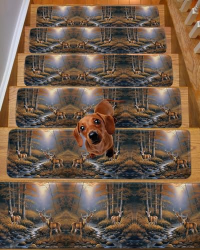 Stair Treads Non Slip for Wooden Steps Deer Standing by