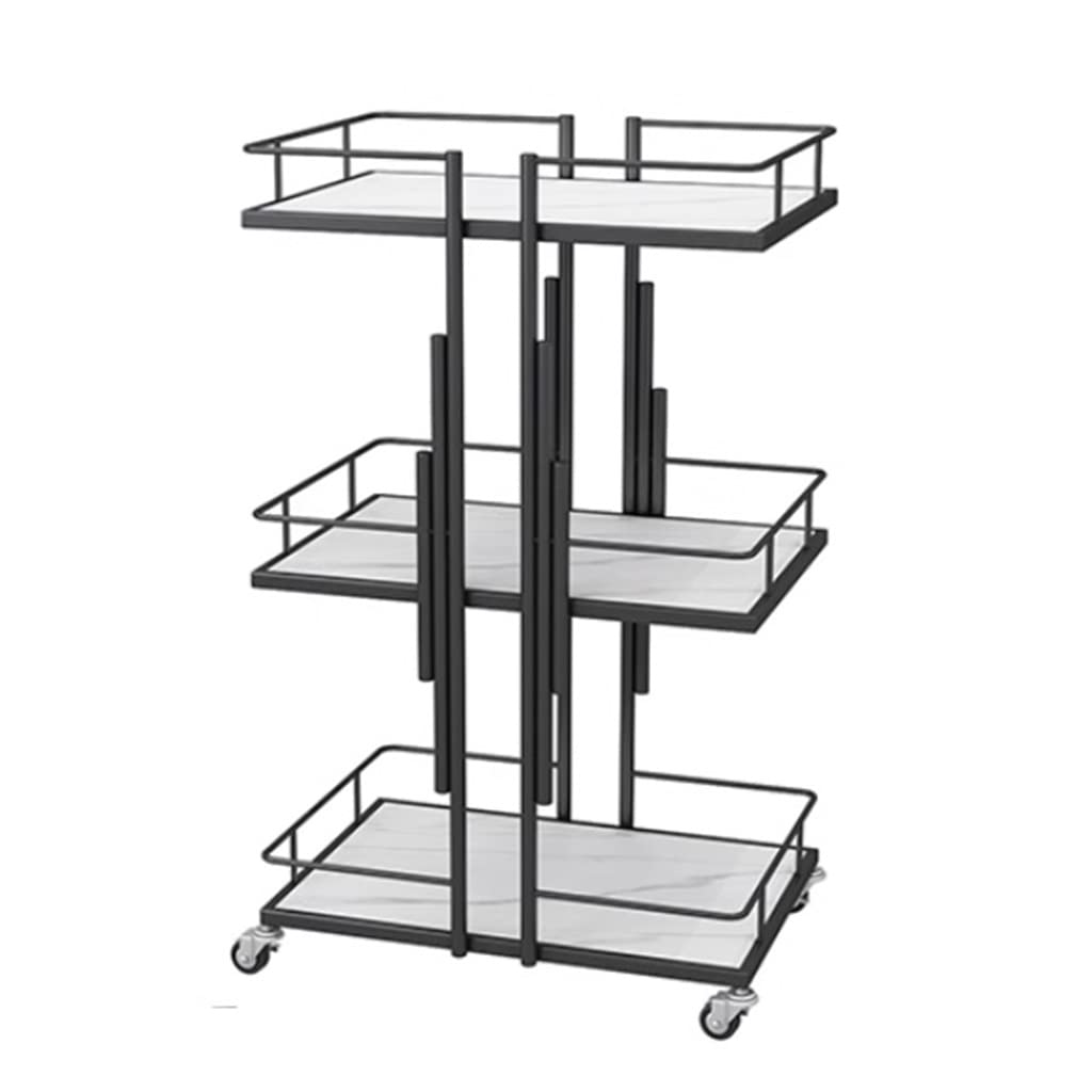 XNZJHPP Metal Rolling Salon Storage Cart with Lockable Wheels 3 Tier Utility Storage Shelves for Beauty Spa Cosmetology Tattoo Manicure Facial Tools Black (Black)