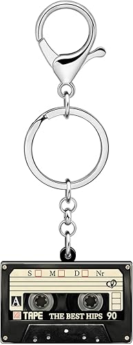 Miniatura 4 de NEWEI Llavero de cinta de casete de acrílico de los años 90 para mujer, decoración de fiesta temática de los años 80, Cinta de casete D