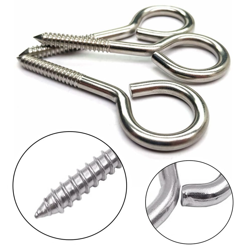 Zopseet 10 Pieces M5 Metal Eye Screws Hooks 304 Stainless Steel Eye Shape Screws Metal Hook Eyelet Screws Bolt for Home Office Workplace - Image 2