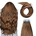 Tape in Human Hair Extensions 20 inch 20pcs 50g/pack Silky Straight Human Hair Extensions Light Brown (20, 6)