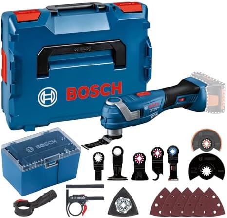 Bosch Professional 18V System Akku Multi-Cutter GOP 18V-34 (Vibration Control, inkl. mehrere Sägeblätter, 1x Schleifplatte, 5x Schleifblatt, 5x Zubehör, L-BOXX, ohne Akku/ Ladegerä