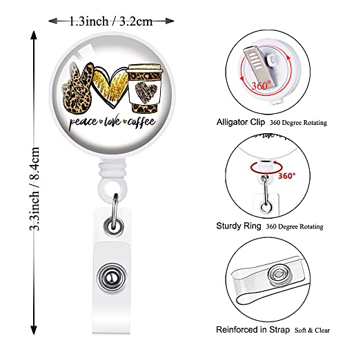 Peace Love Coffee Leopard Retractable Badge Reel Holder Retractable With Id Clip For Nurse Name Tag Card Holders For Office Worker Nursing Doctor Teacher Student Medical Work(Gift Box Packaging) #TOP1