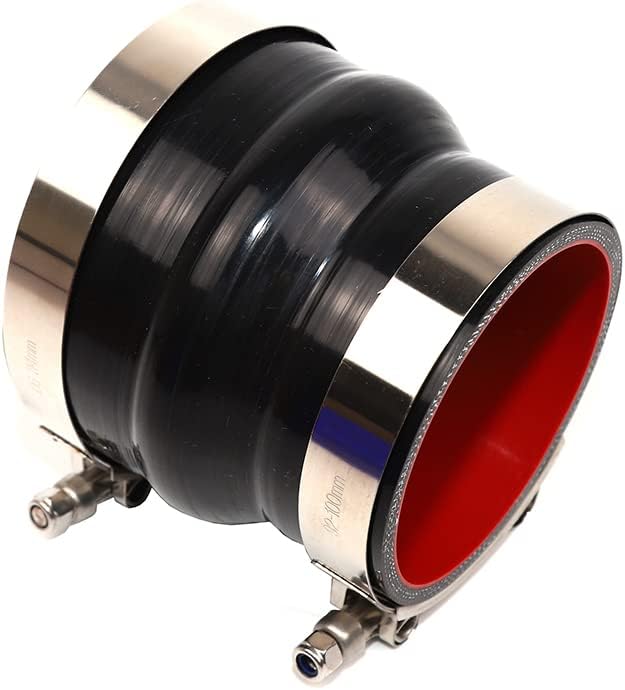 Combo 4-Ply Reinforced High Performance 3.5" ID to 4" ID Hump Reducer Hose Silicone Coupler With 304 Stainless Steel T Bolt Clamps (3.5"-4", Red)