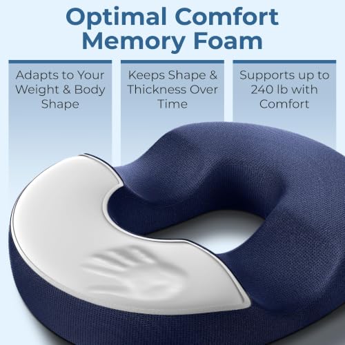 Image of 5 STARS UNITED Donut Pillow for Tailbone Pain & Hemorrhoids - Large Memory Foam Seat Cushion for Bed Sore-Prone Areas & Pressure Relief - Prostate, Postpartum & Pregnancy Support, Blue Mesh Cover