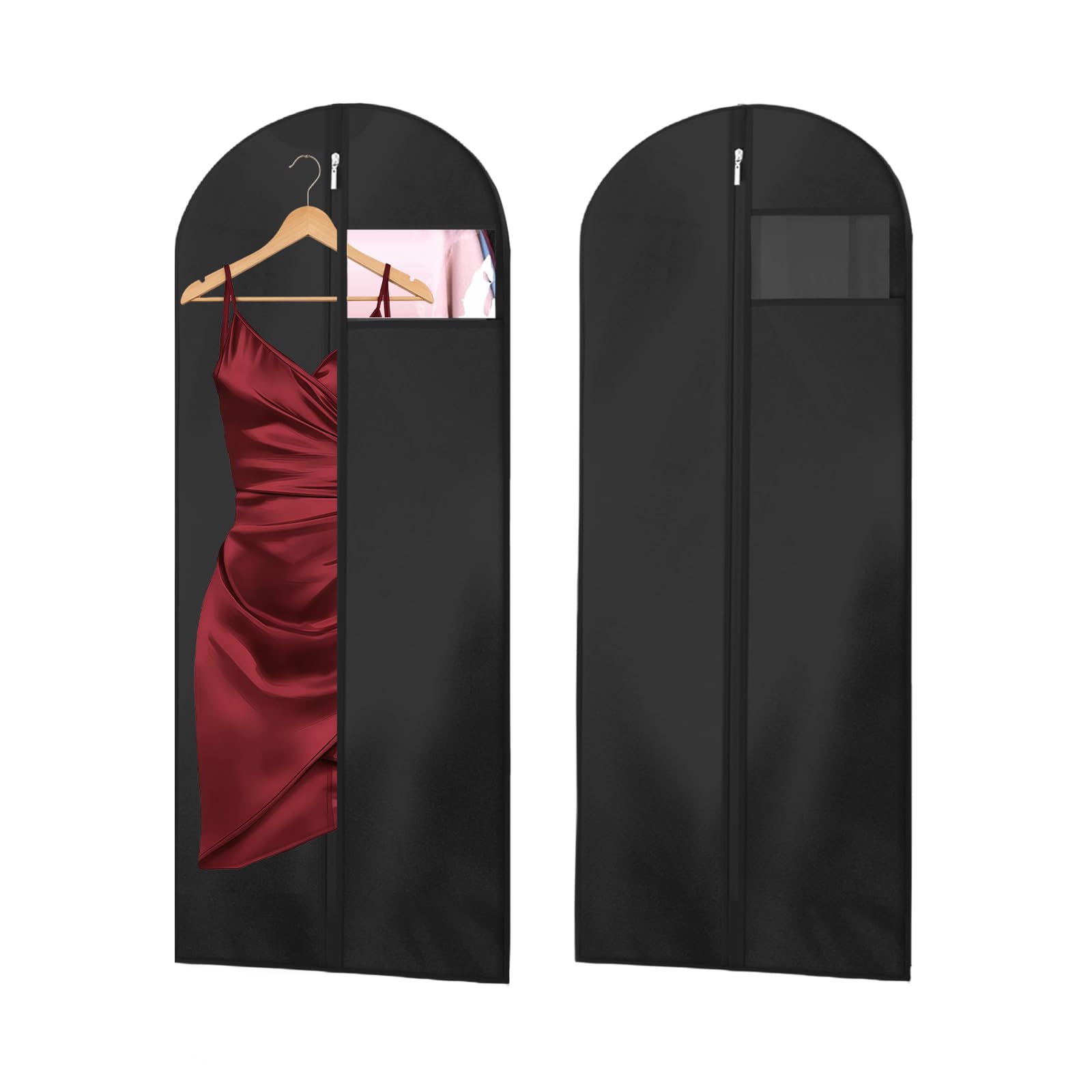 AMFUN 2 PCS Dress Bag,Full Length Travel Suit Bag with Zipper, Dust-proof Clothes Covers Protector Bags,Gown Garment Bag for Long Dresses, 140×60 cm (Black)