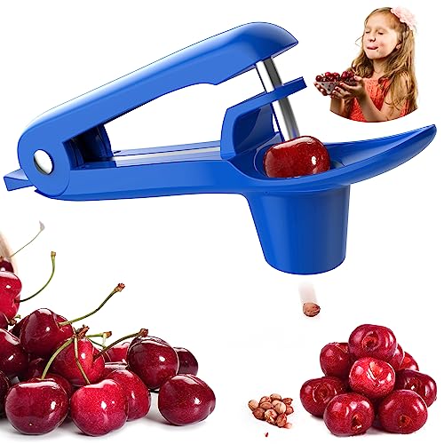 Ordekcity - Cherry Pitter - Ordekcity Stainless Steel Cherries Corer Pitter Tool with Hand-held Push Design, Save Time & Space for Making Cherry Jam with Lock Design(Blue)