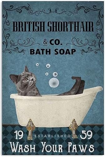 rayprint Metal Tin Sign British Shorthair Co Bath Vintage Signs Retro Tin Signs Aluminum Sign for Bar Home Wall Metal Decoration 8x12 Inch