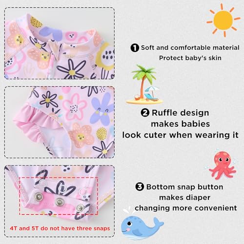Image of UMELOK Baby Girls One Piece Swimsuit Infant Bathing Suit Long Sleeve Rash Guard Swimwear with UPF 50+ Sun Protection