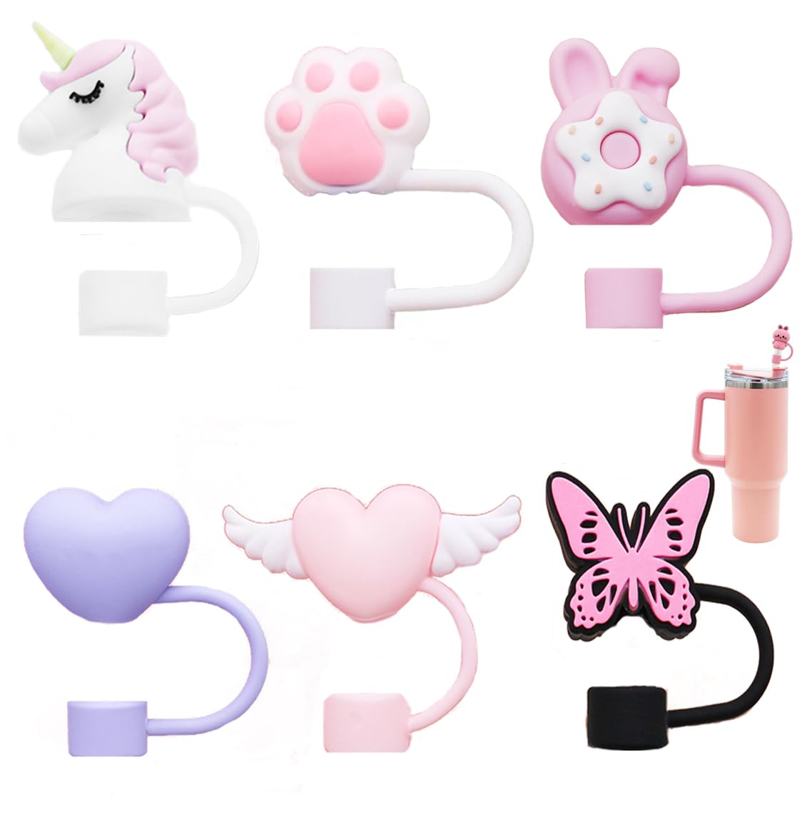 Straw Cover Cap for Stanley Cup,Silicone Straws Topper Compatible with 30&40 Oz Tumbler with Handle,10mm 0.4in Dust-Proof Reusable Straw Tips Lids