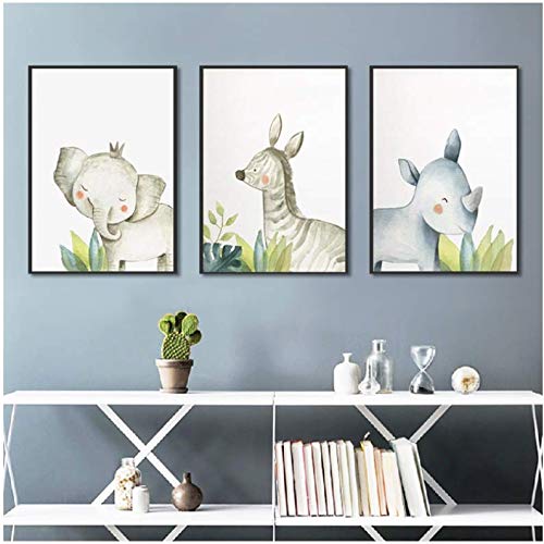 Toile Peinture Rhinocéros Éléphant Zèbre Bébé Chambre 50x70