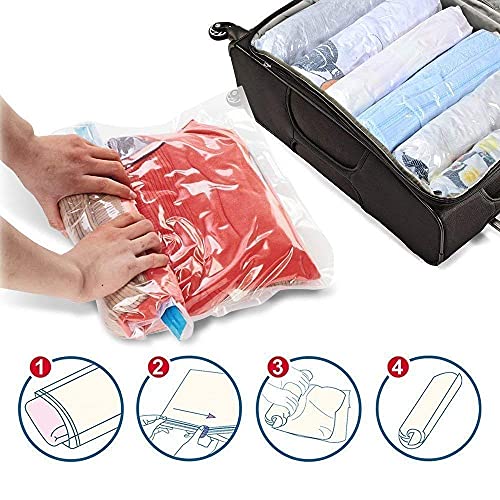 Image of Reusable Space Saver Bag, Vacuum Storage Bag, Zip lock - Quilts with Compact Hand Pump (multi color,pack of 4)