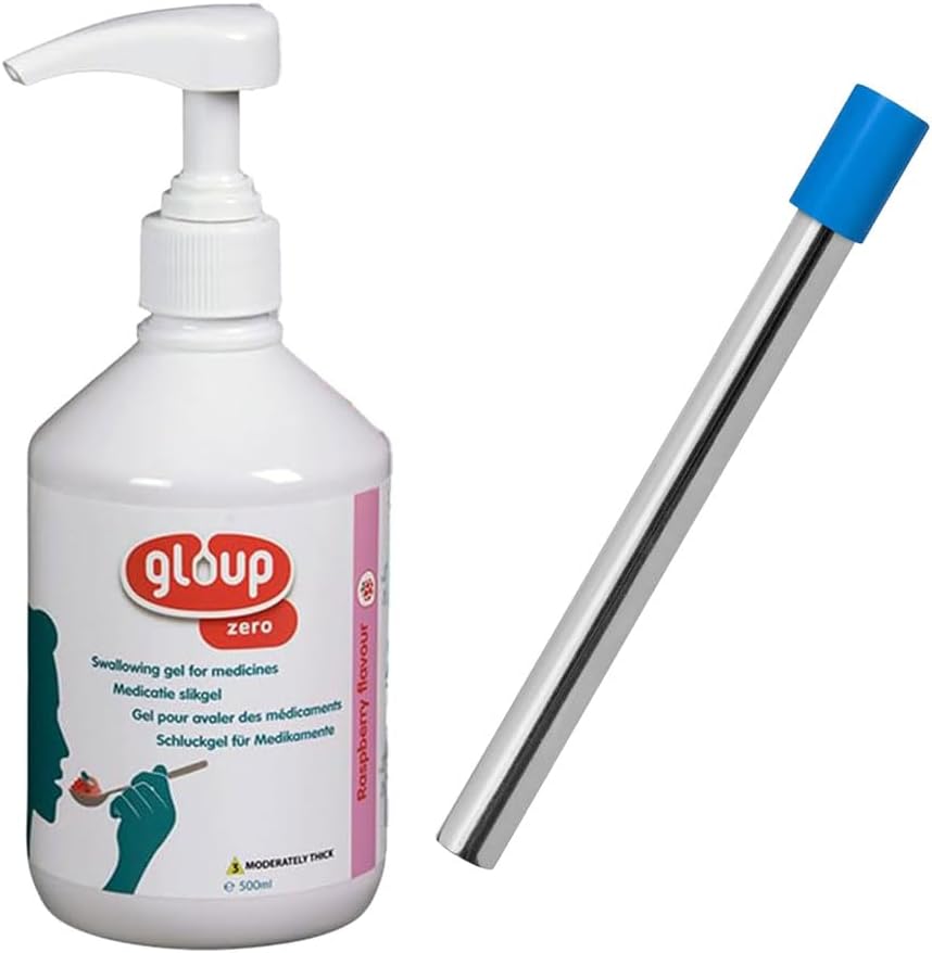 Gloup Pill Swallowing Gel Aid, PatCom Medical Medication Aid, Safe for Severe Dysphagia | IDDSI Level 3 | Easy Pump Dispensing (Zero - Raspberry, Pack of 1)